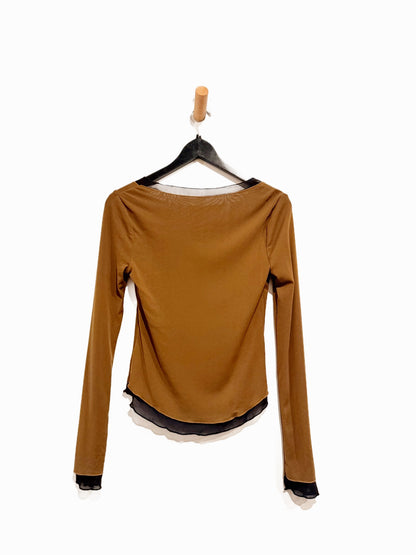 Free People Double Take Long Sleeve Top in Brown Combo - Small