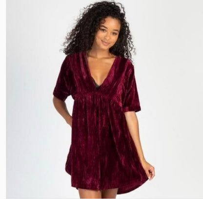 Natural Life Burgundy Velvet Mini Dress - Medium