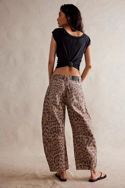 Free People Good Luck Leopard Printed Barrel Jeans - 27