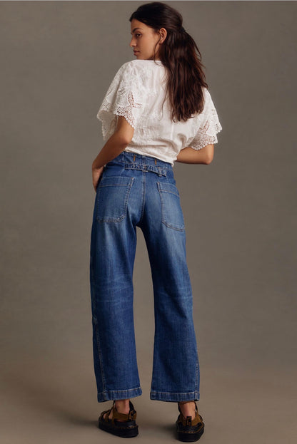 Anthropologie Pilcro The Arin Mid-Rise Button-Front Barrel Pant in Plover Wash - 34T