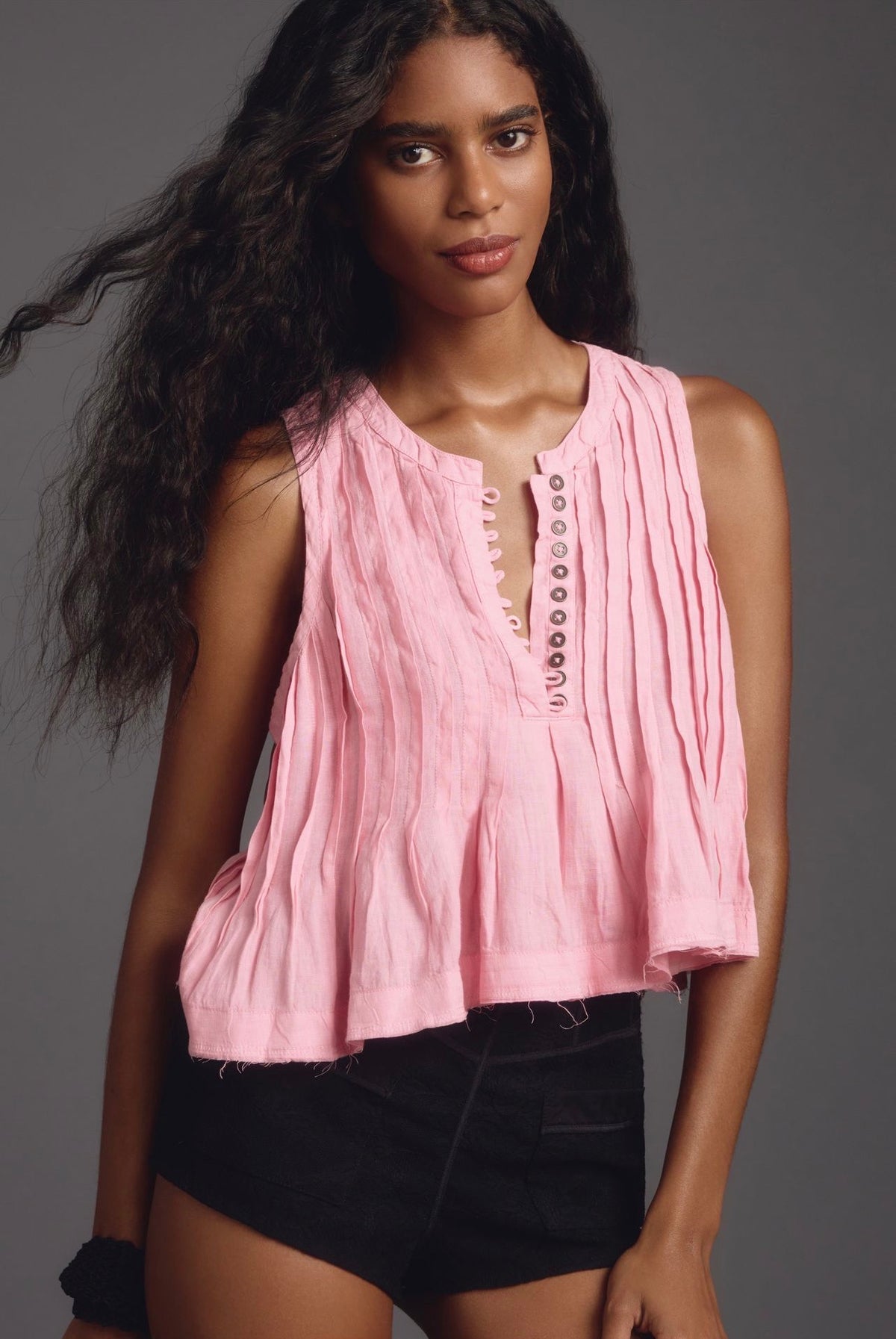 Anthropologie Lottie Pleated Linen Tank in Pink - XL