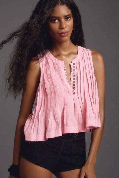 Anthropologie Lottie Pleated Linen Tank in Pink - XL