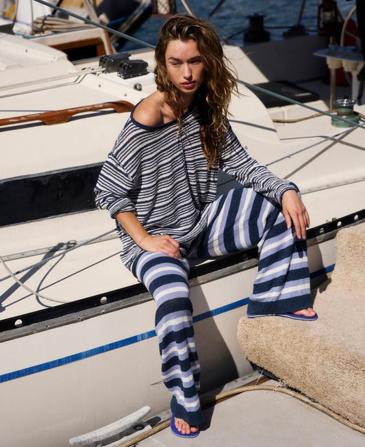 Free People Beach Blue/White Stripe Sweater - XS