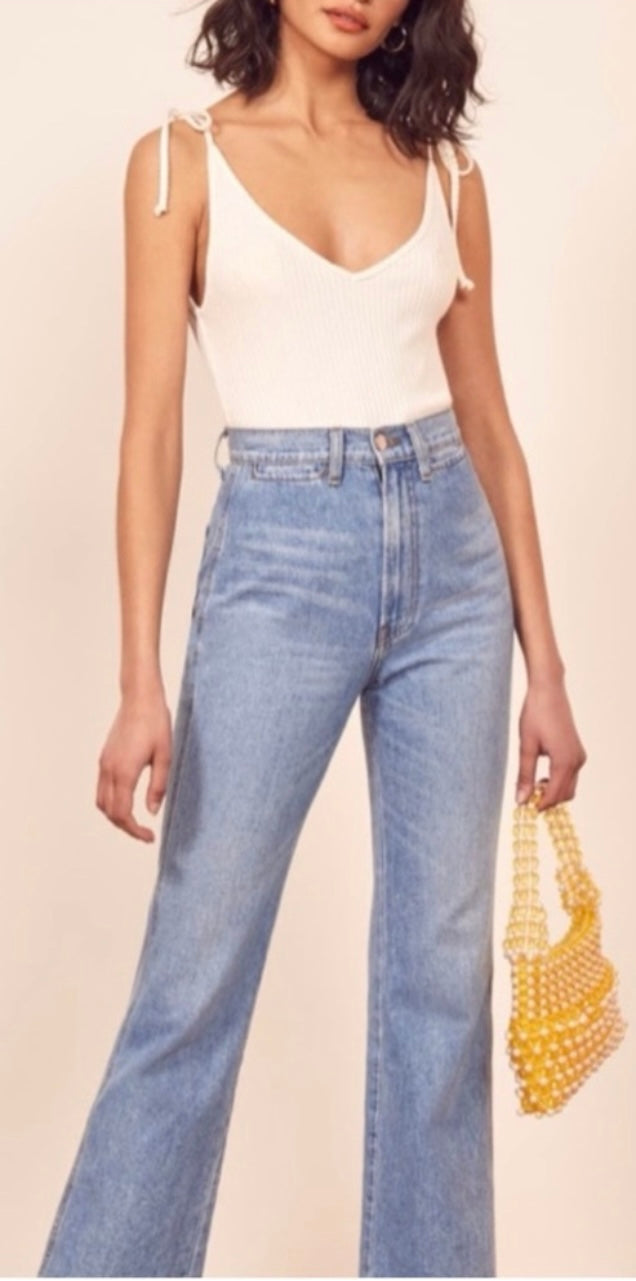 Reformation Amelia White Ribbed Tank - Small