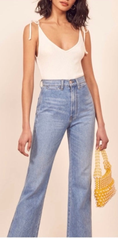 Reformation Amelia White Ribbed Tank - Small