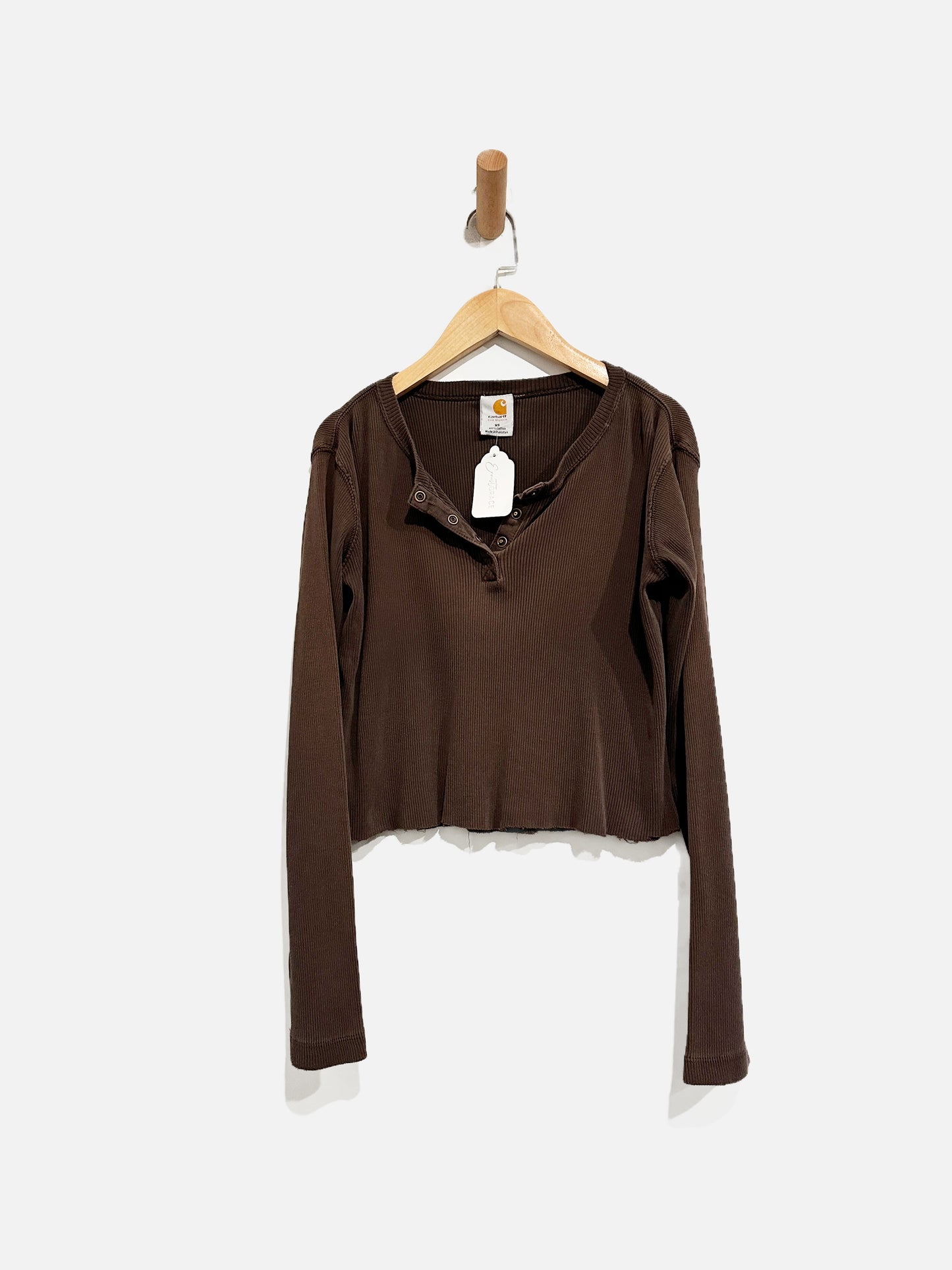 Carhartt Brown Ribbed Cropped LS Tee - XS