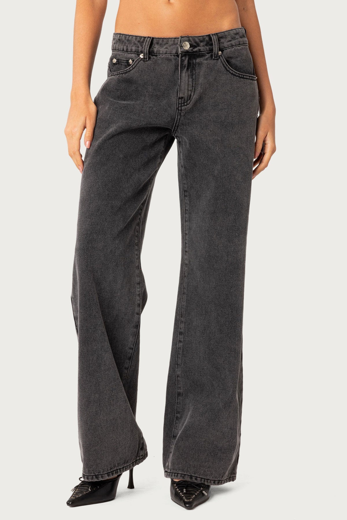 Edikted Raelynn Black Washed Low Rise Baggy Jeans - Small