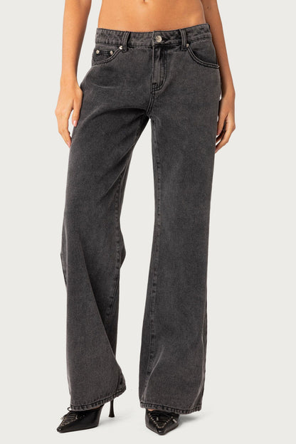 Edikted Raelynn Black Washed Low Rise Baggy Jeans - Small
