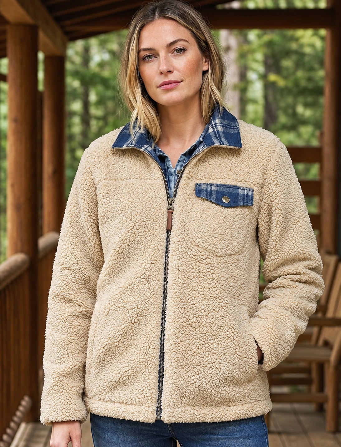 Pendleton Fuzzy Zip Jacket in Beige Heather - Small