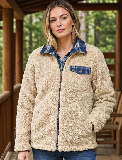 Pendleton Fuzzy Zip Jacket in Beige Heather - Small