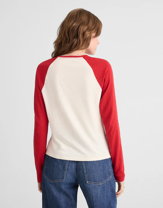 Madewell Baseball Long-Sleeve Tee in Vintage Jersey Crimson And Antique White - XS