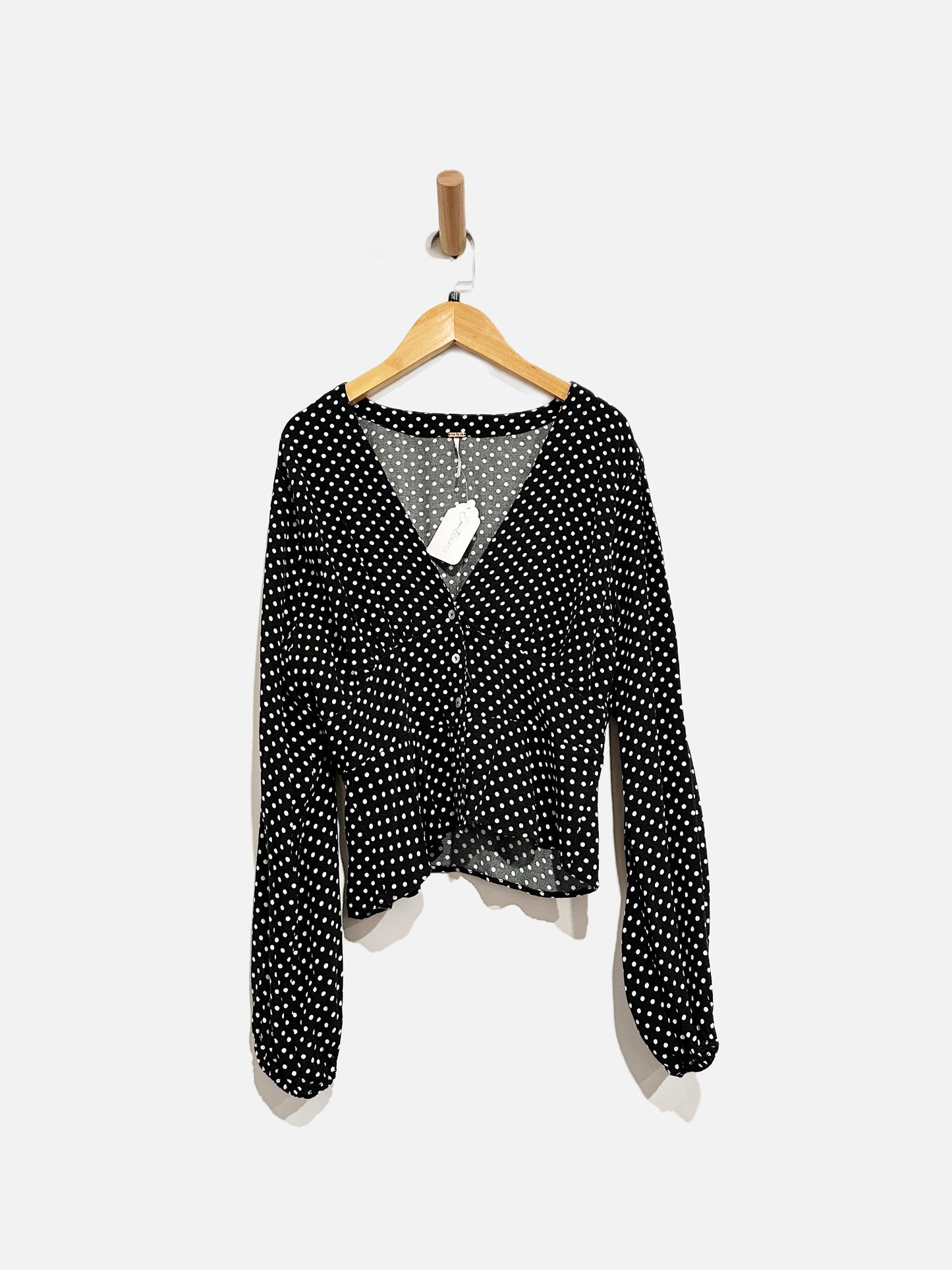 Free People Black Polka Dot Blouse - Small