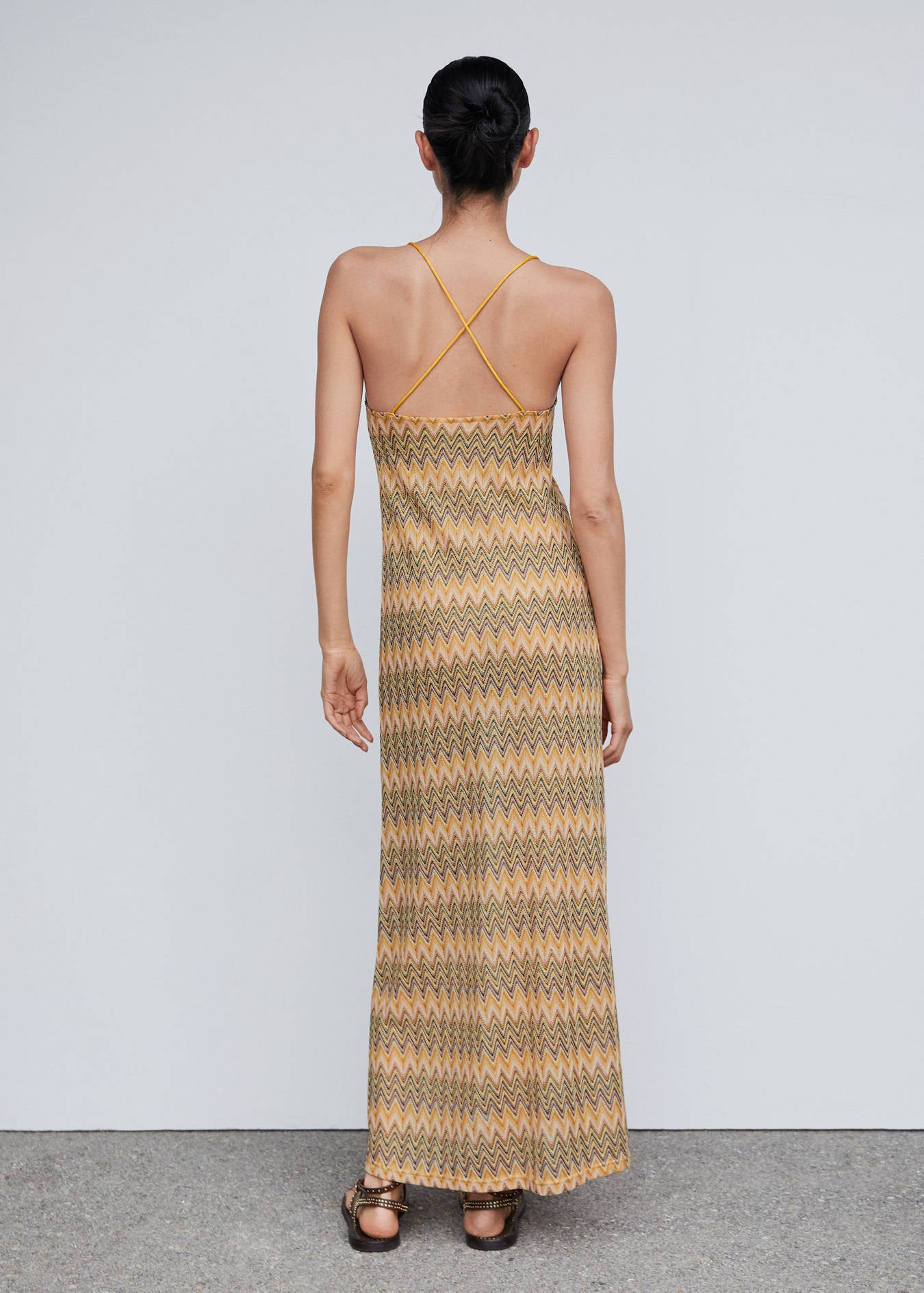 MNG Yellow Chevron Maxi Dress - 8
