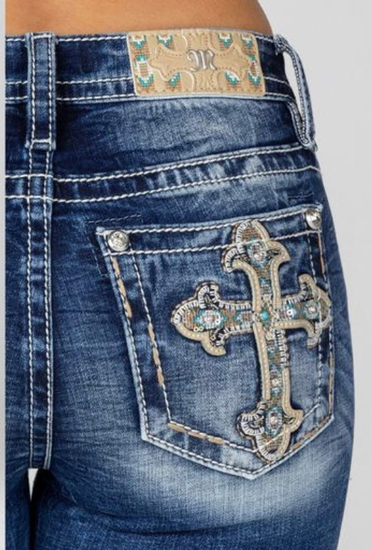 Miss Me Embroidered Cross Mid Rise Boot Jeans - 28