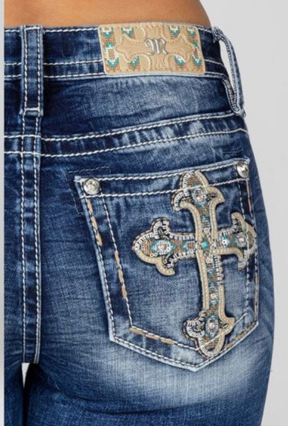 Miss Me Embroidered Cross Mid Rise Boot Jeans - 28