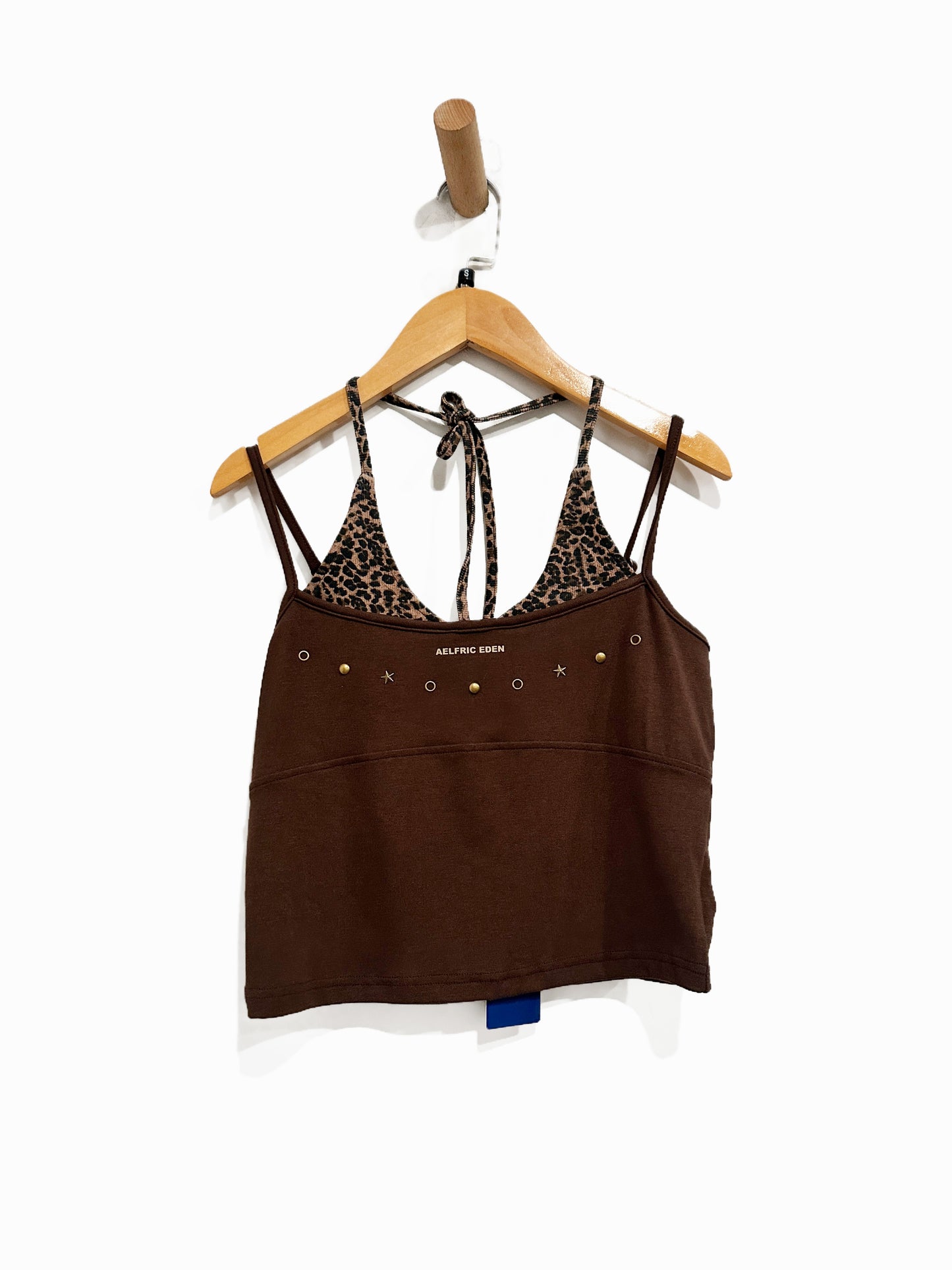Aelfric Eden Brown Leopard Halter Studded Cami Top - Small