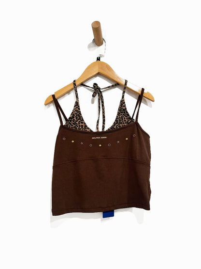Aelfric Eden Brown Leopard Halter Studded Cami Top - Small
