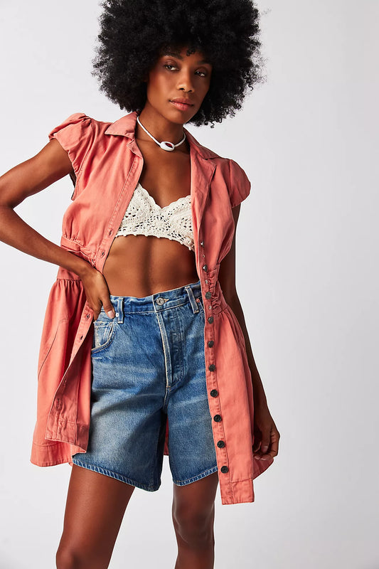 Free People NWT Chester Orange Button Front Mini Dress - Large