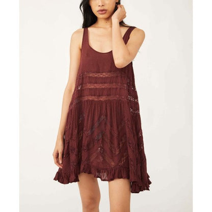 Free People Plum Polka Dot Trapeze Mini Dress - XS