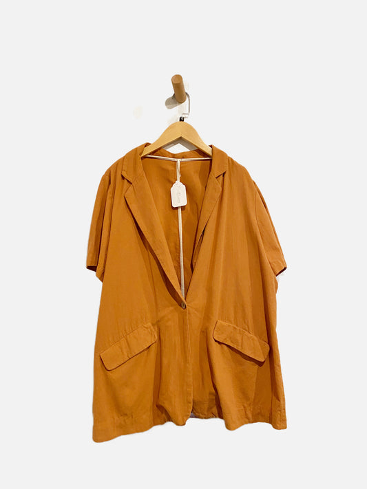 Free People Orange Linen Short Sleeve Blazer - Large
