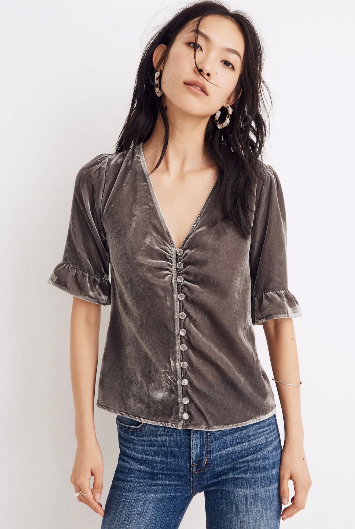Madewell Velvet Daylight Top in Smoked Graphite - 10