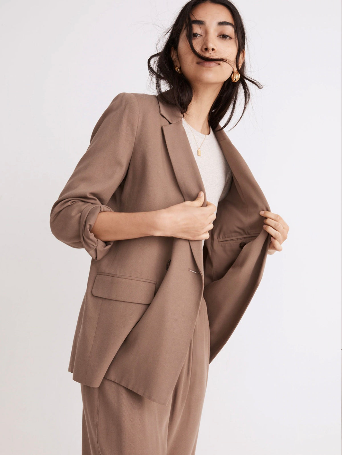 Madewell Drapeweave Caldwell Double-Breasted Blazer in Castle Rock - XS