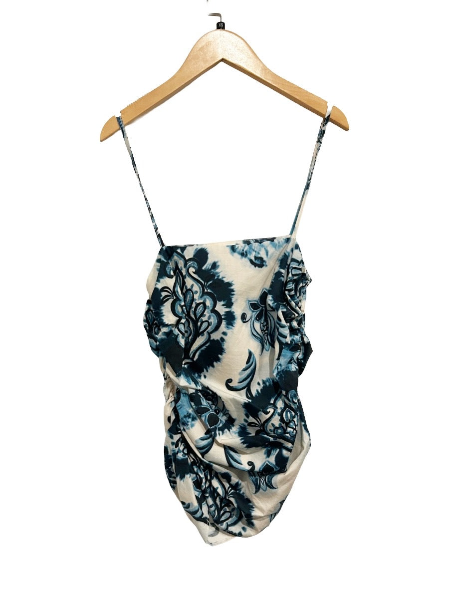 NWT Zara Blue Damask Print Ruched Tank - XS
