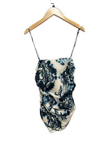 NWT Zara Blue Damask Print Ruched Tank - XS