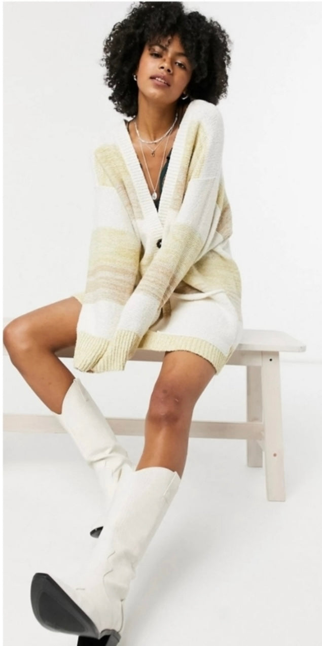 Free People Southport Cream Tan Yellow Oversized Cardigan - XS