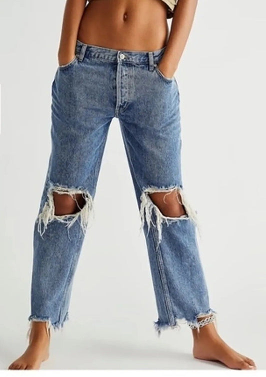 Free People Maggie Mid Rise Straight Leg Jeans - 34