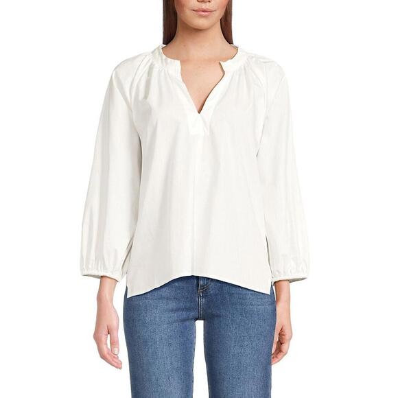 Joe's White Split Neck Poplin Blouse - Small