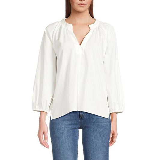 Joe's White Split Neck Poplin Blouse - Small