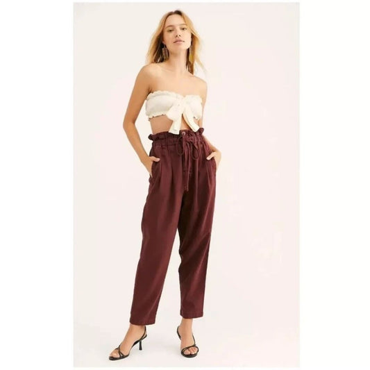 Free People Burgundy Pleated Pants - Large