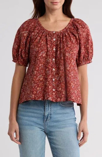 Madewell Red Floral Puff Sleeve Button Down Blouse - Small