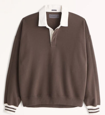 Abercrombie & Fitch Oversized Rugby Polo Sweatshirt in Brown - XXL
