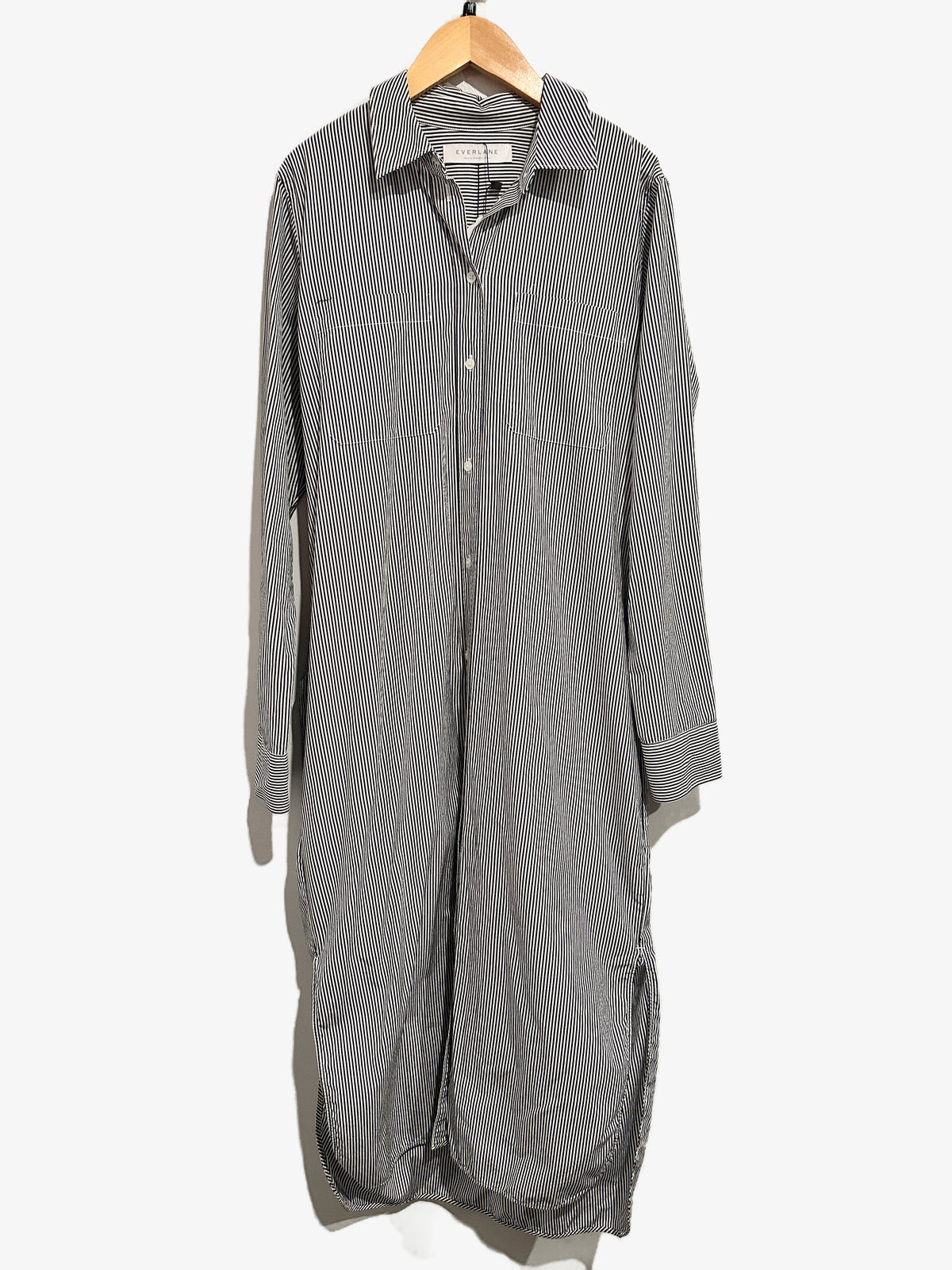 Everlane Blue and White Stripe LS Shirt Dress - 8