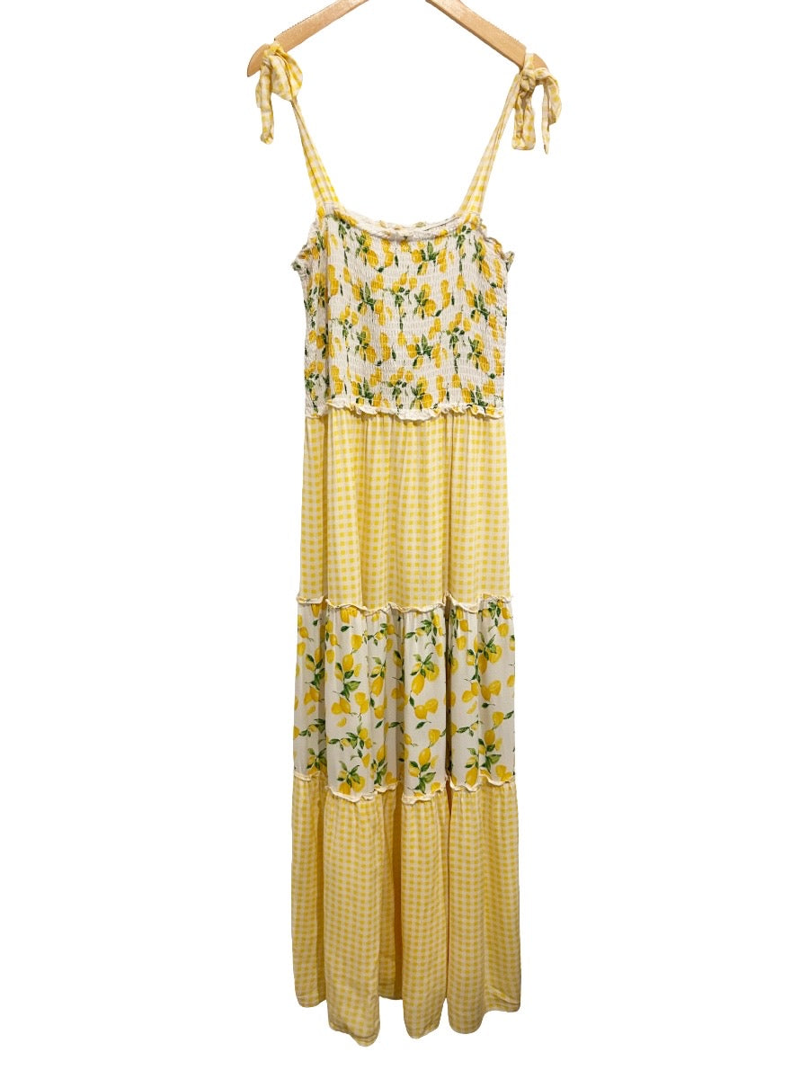 Bebop Yellow Gingham Lemon Midi Dress - Medium