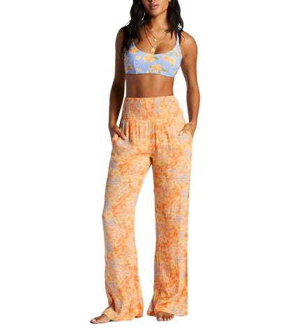 Billabong New Waves Orange Floral Wide Leg Pants - Small
