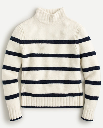 J.Crew White and Navy Stripe Mock Neck Sweater - XS