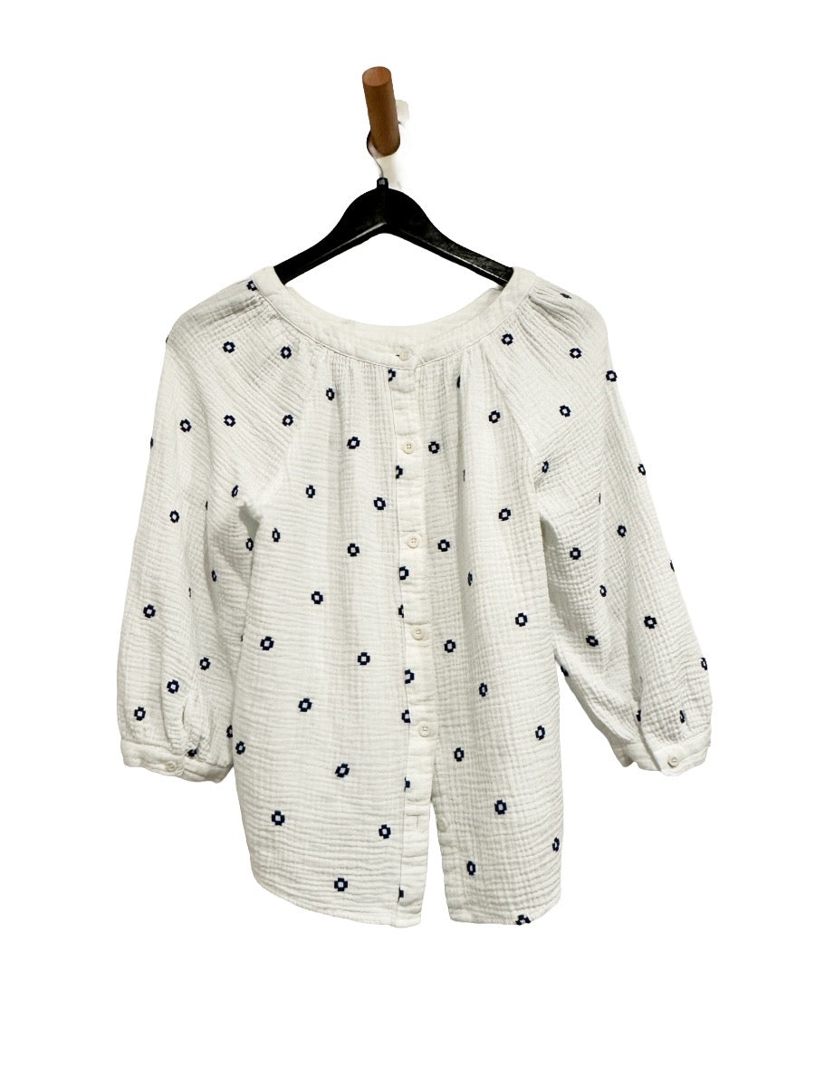 Madewell Embroidered Lightspun Wide-Neck Cuffed-Sleeve Top in Saratoga Blue - XXS
