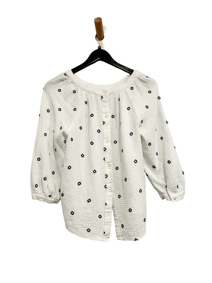 Madewell Embroidered Lightspun Wide-Neck Cuffed-Sleeve Top in Saratoga Blue - XXS