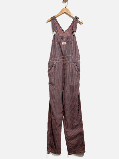 Dickies Regular Fit Hickory Stripe Bib Overalls in Pink/Navy - Small