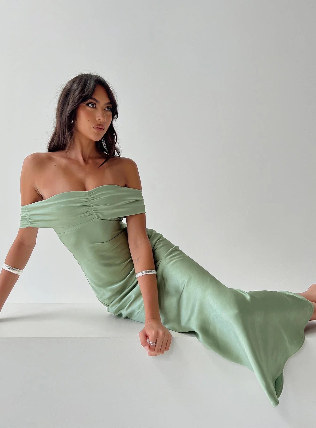 Princess Polly Green Satin Midi Dress - 4