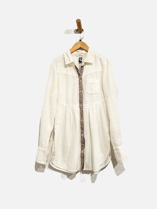 Free People White Textured Button Down - 8