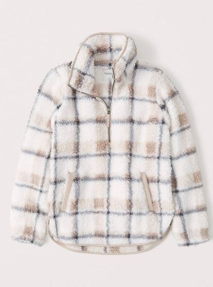 Abercrombie & Fitch Plaid Sherpa Quarter Zip - XL