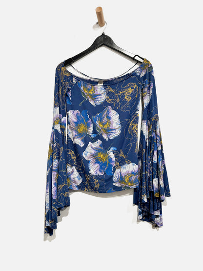 Free People Blue Floral Bell Sleeve Top - XS