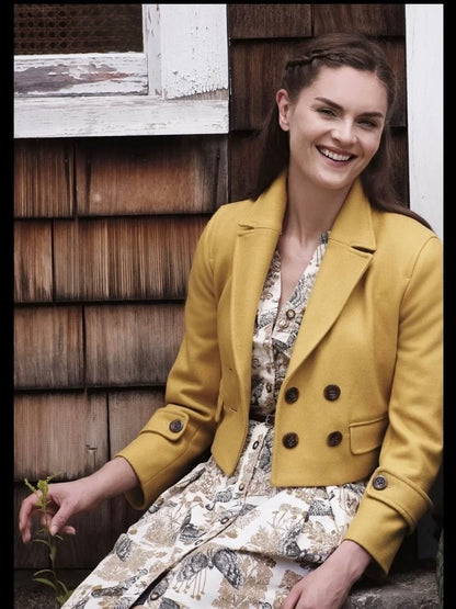 Anthropologie Cartonnier Luisa Yellow Cropped Peacoat - Medium