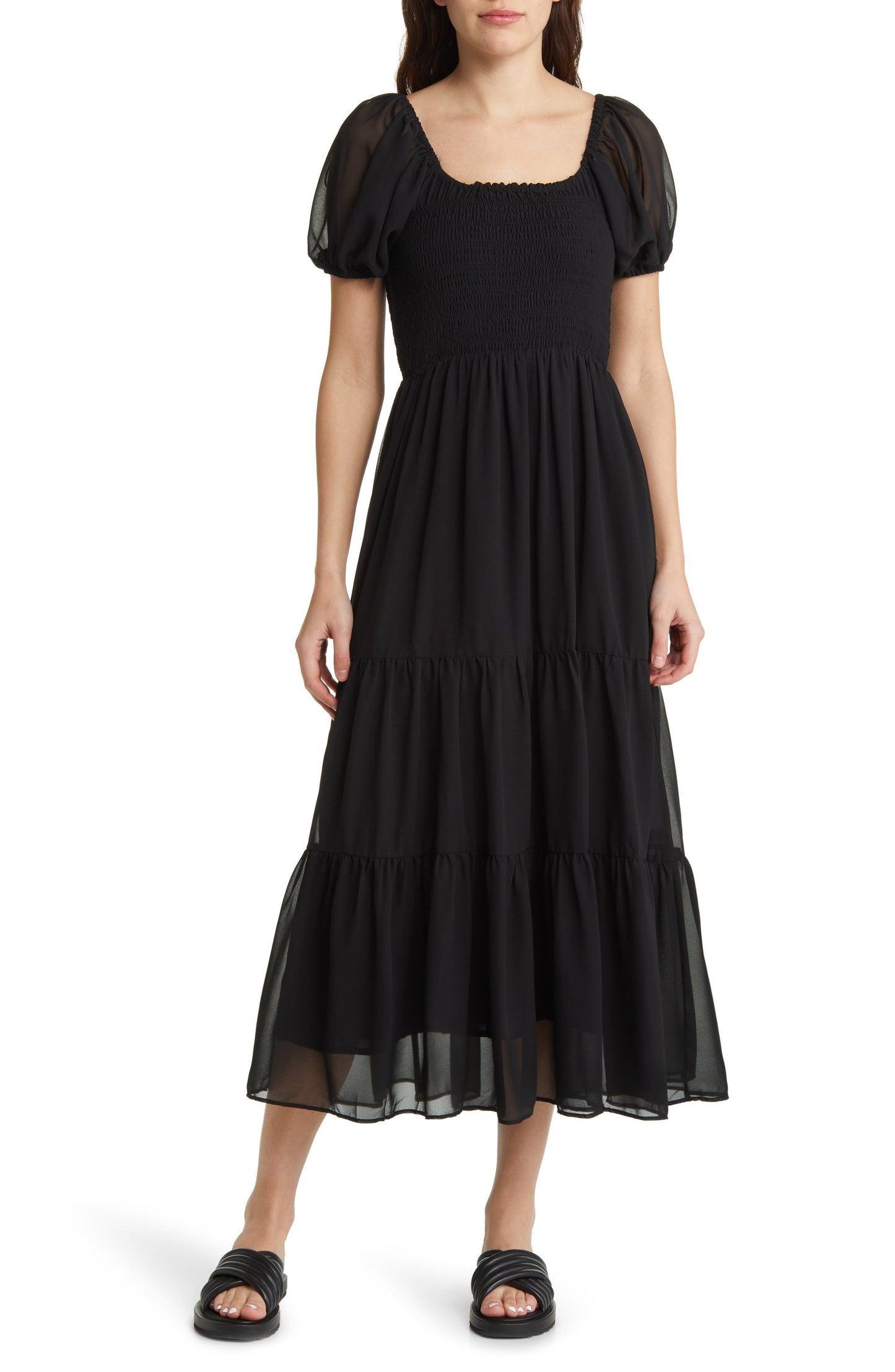 Moon River Black Smock Maxi Dress - Small