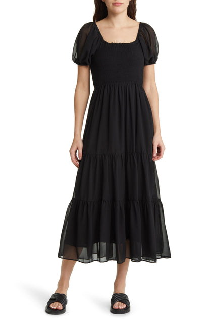 Moon River Black Smock Maxi Dress - Small