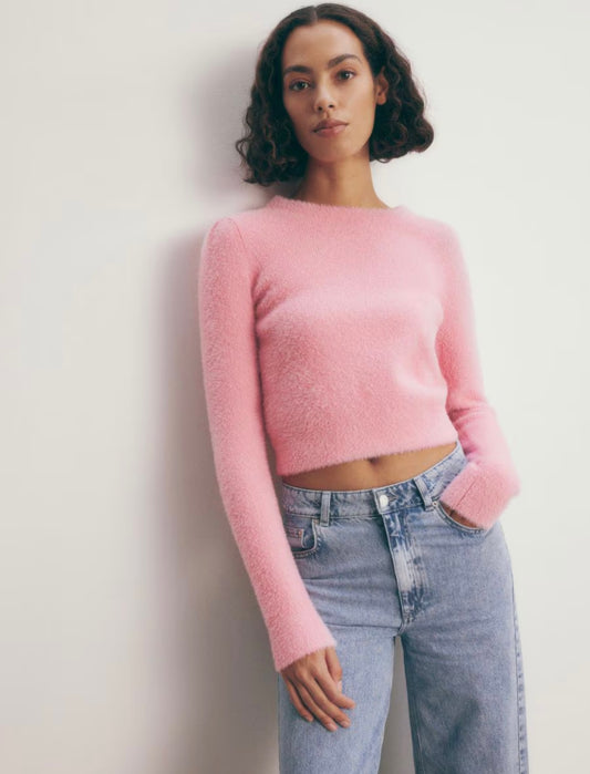 Urban Outfitters Pink Eyelash Crop Sweater  - Medium